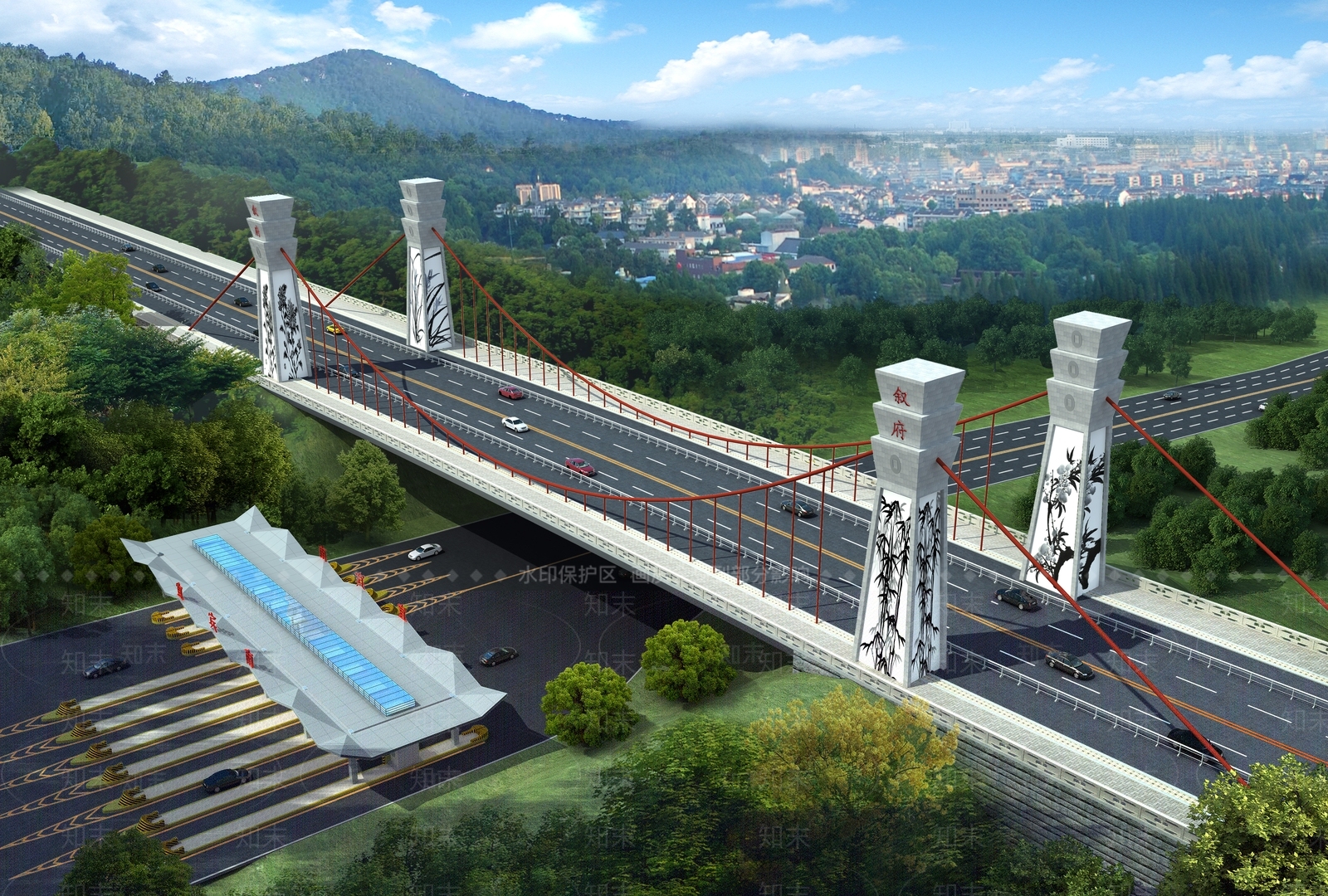 新中式市政大桥SU模型下载【ID:1124791223】