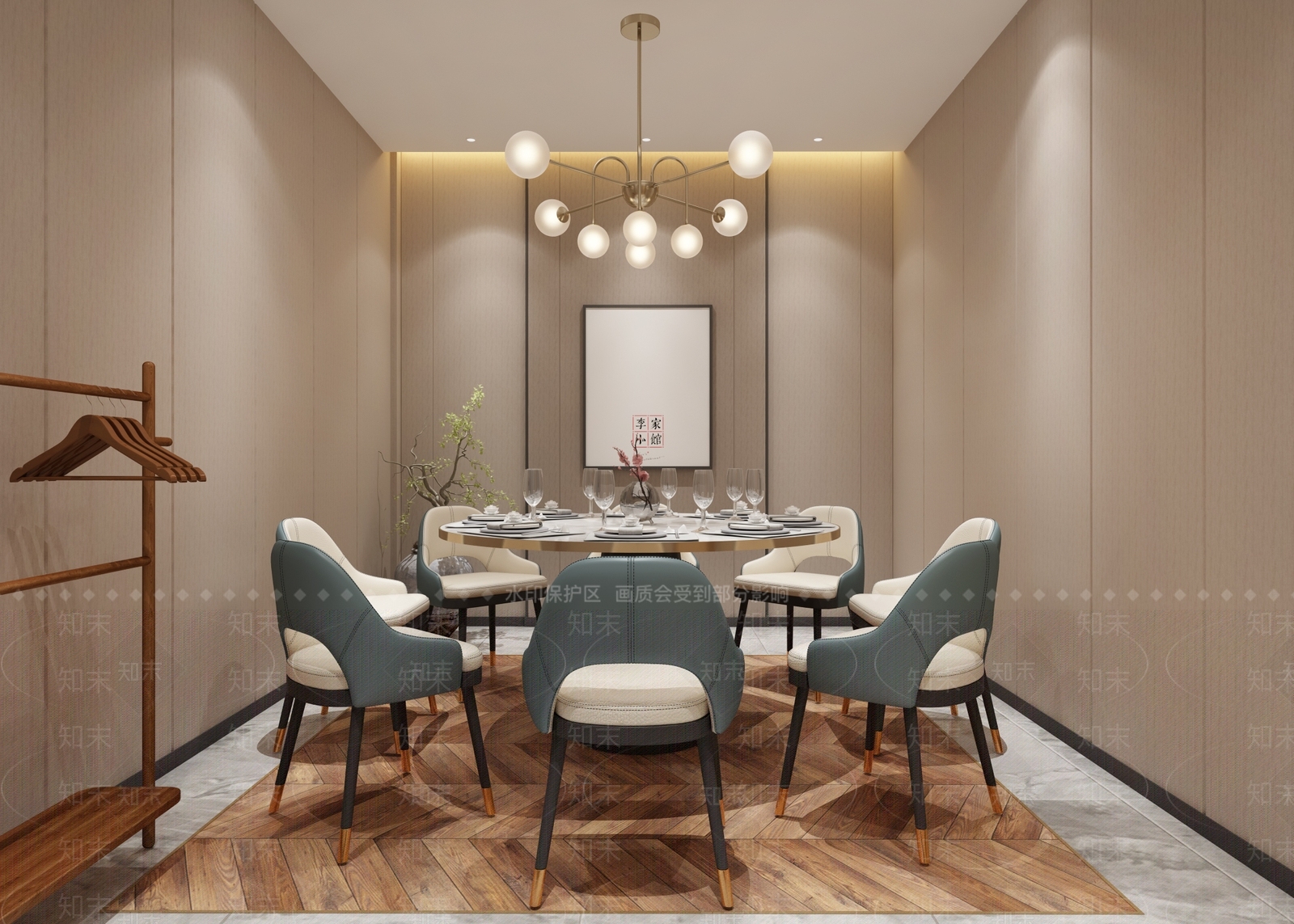 现代酒店餐厅3D模型下载【ID:1221639982】
