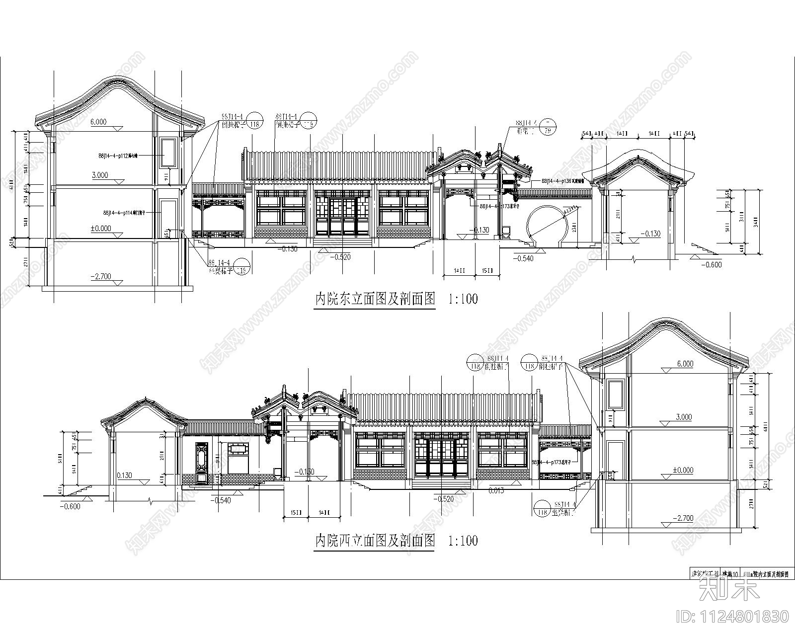 北京二层仿古四合院建筑图施工图下载【ID:1124801830】