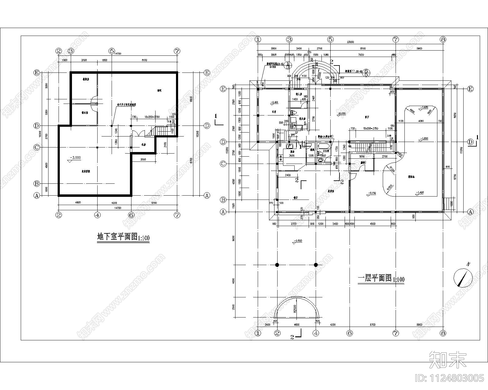 别墅室内装修cad施工图下载【ID:1124803005】