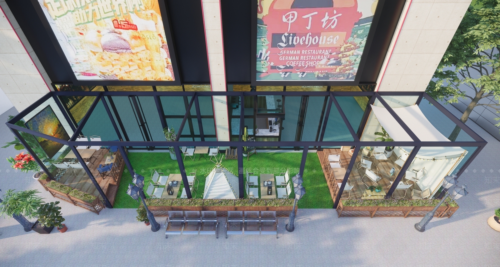 现代户外咖啡馆SU模型下载【ID:1124804766】