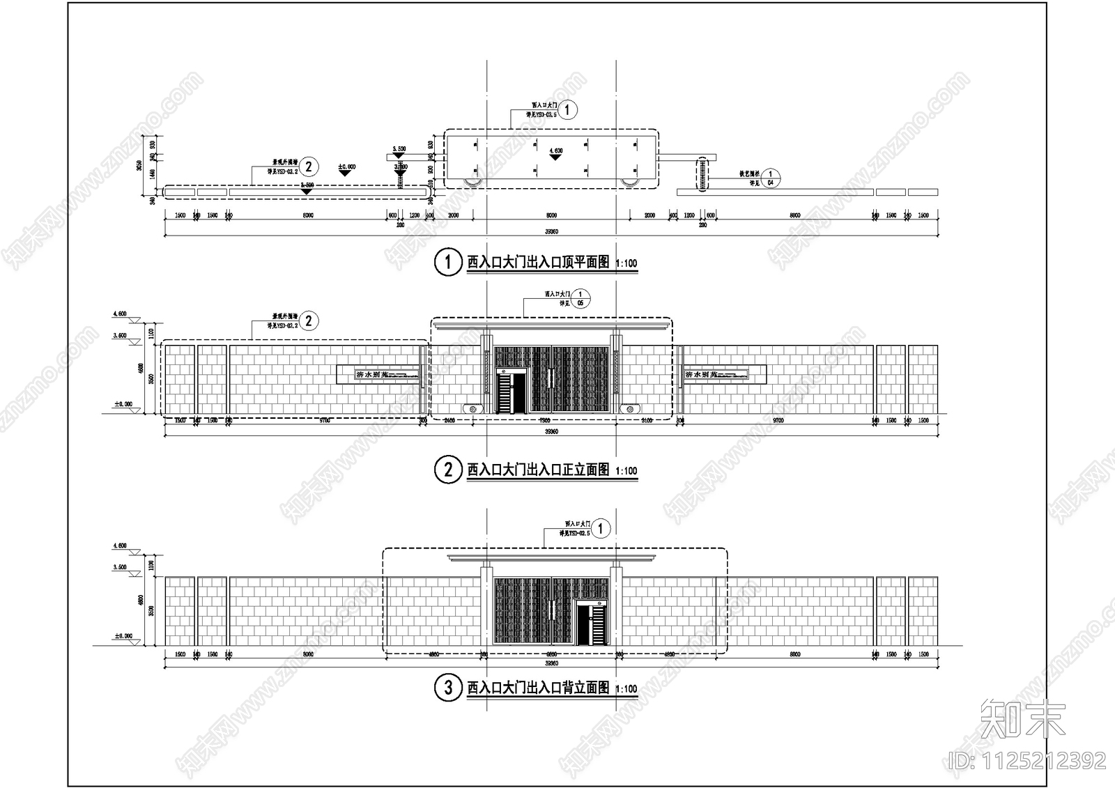 现代风格次入口大门cad施工图下载【ID:1125212392】