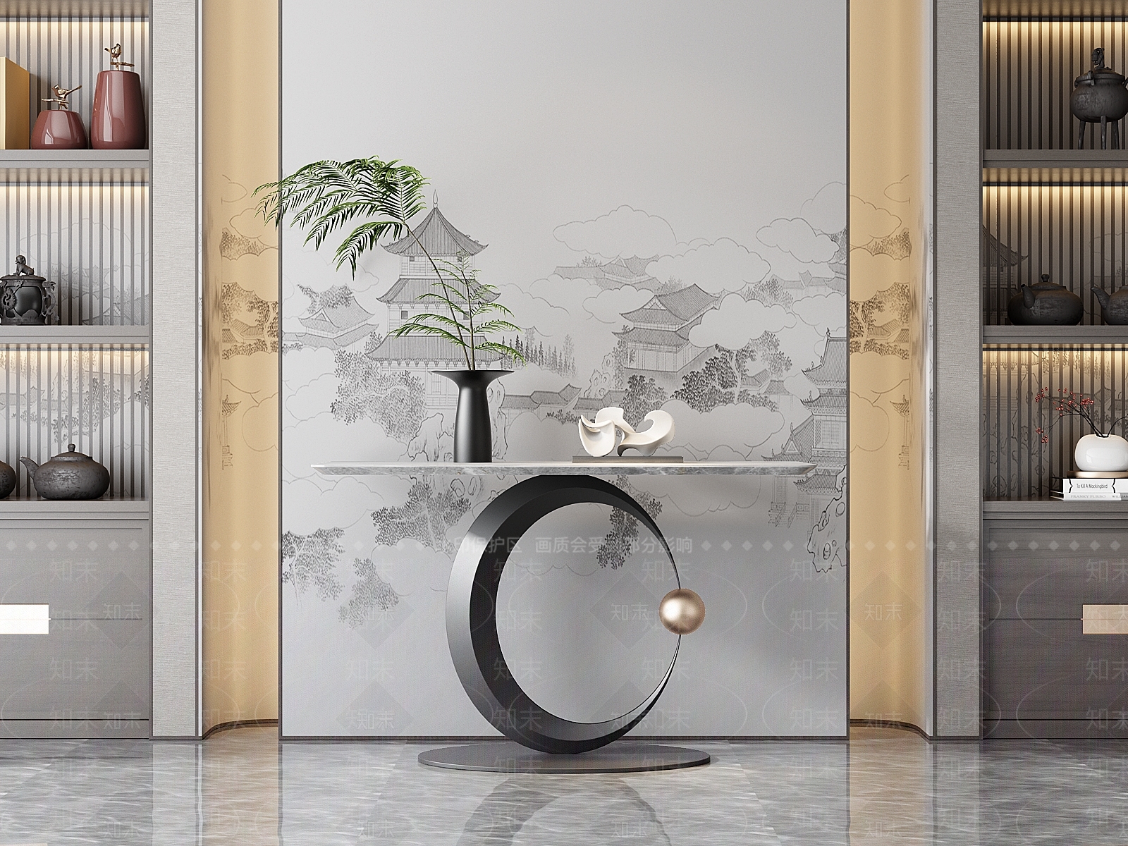 现代端景条案3D模型下载【ID:1124817978】