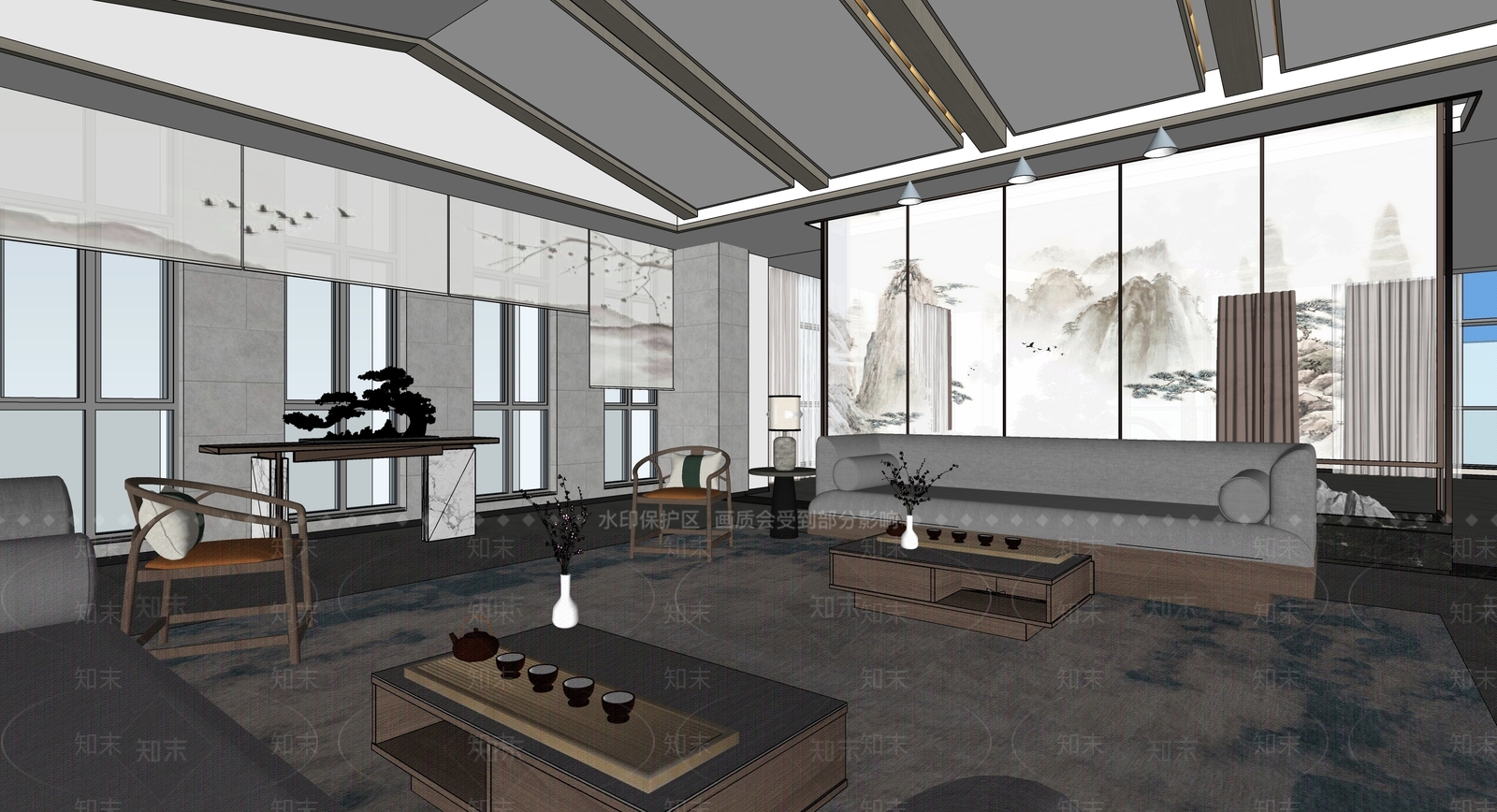 新中式其他酒店空间SU模型下载【ID:1124819682】