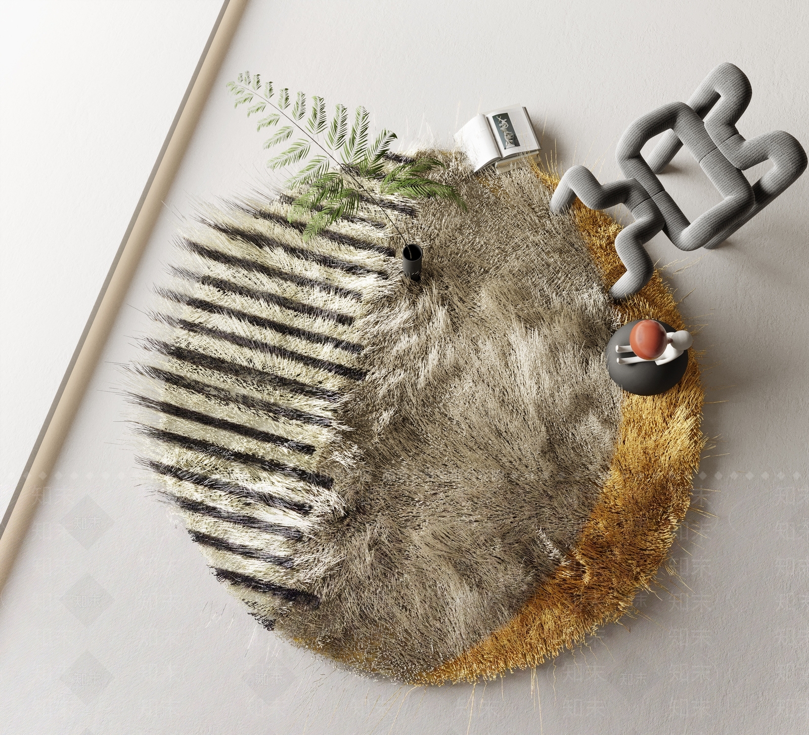 现代圆形毛毯3D模型下载【ID:1124820864】