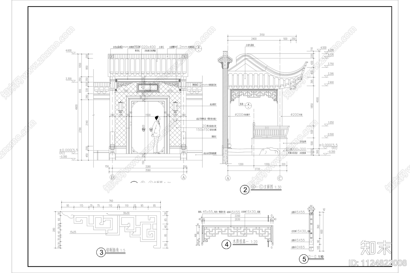 中式入户门头施工图下载【ID:1124822008】