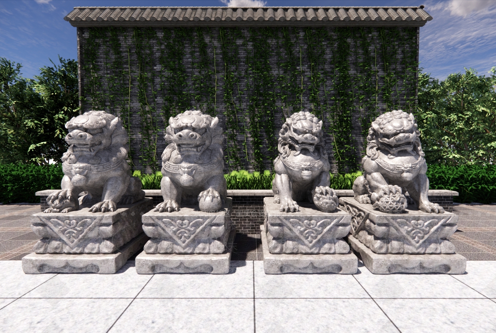 中式石狮子SU模型下载【ID:1124823381】