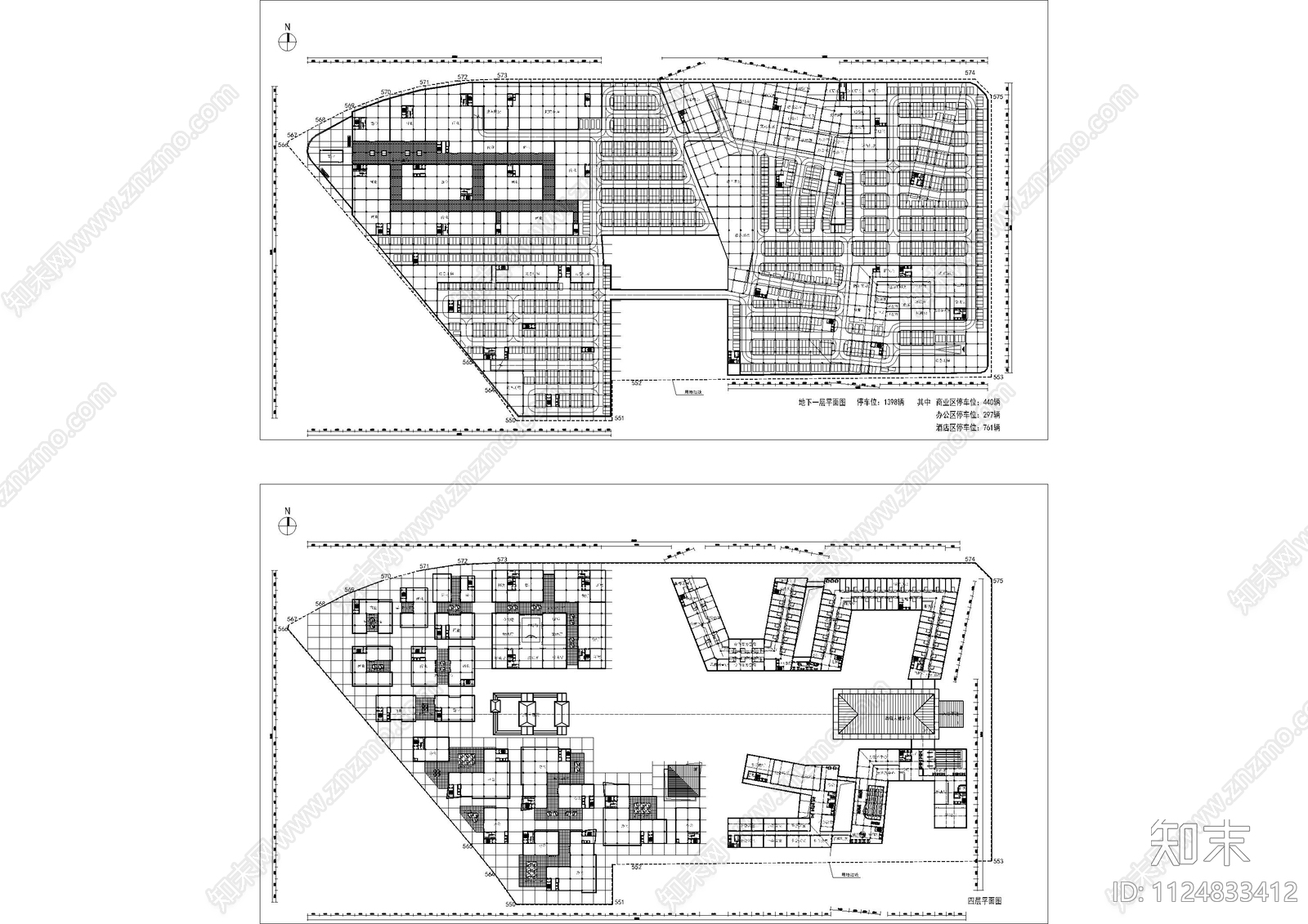 大型商业办公地下车库总平面施工图cad施工图下载【ID:1124833412】