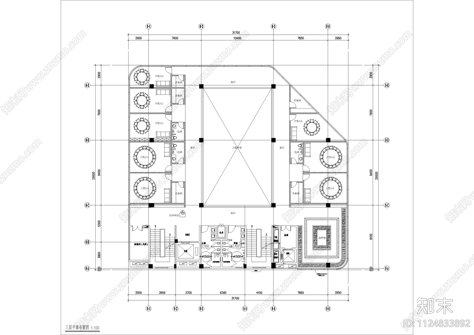 首府售楼部及餐厅平面cad施工图下载【ID:1124833892】