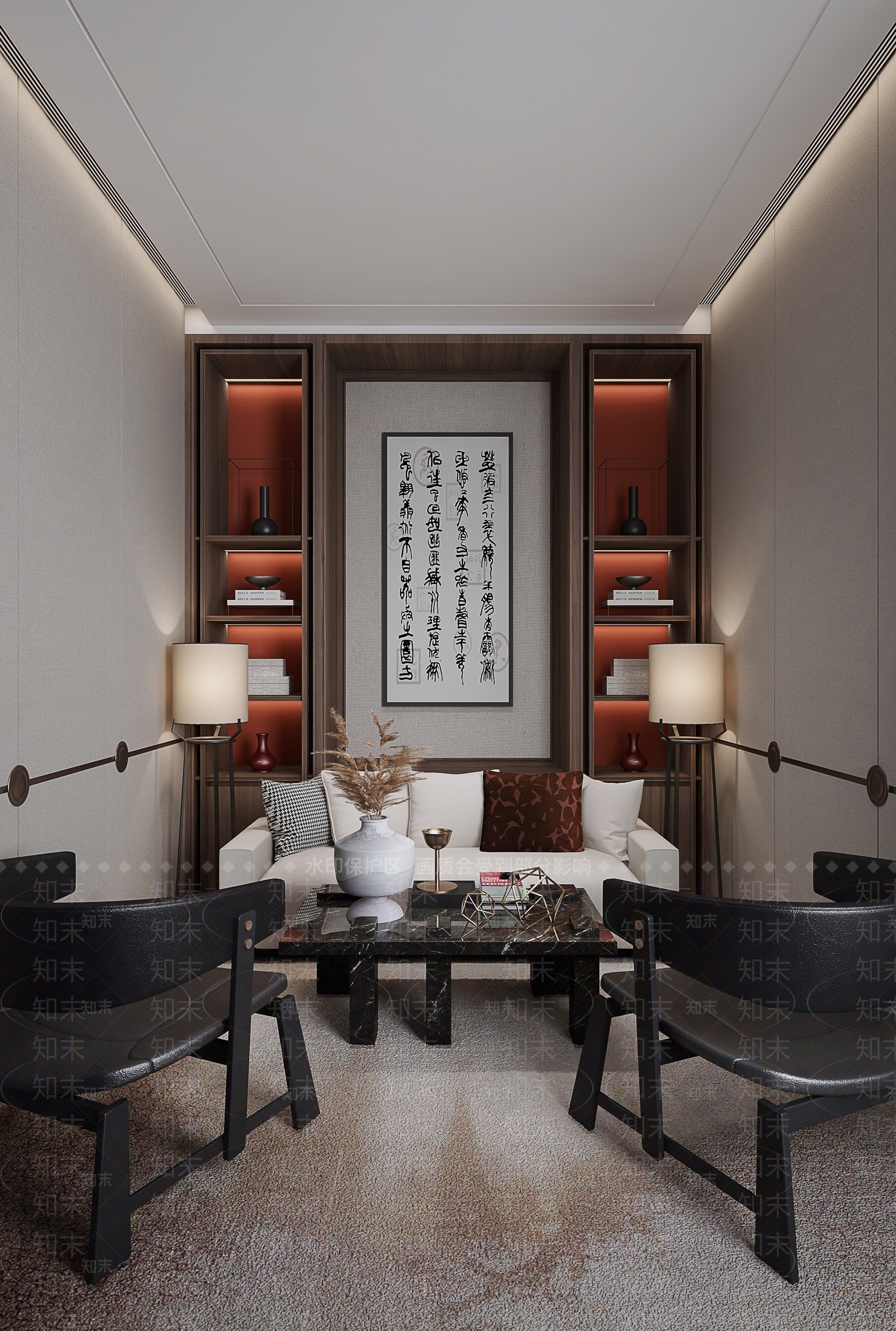 新中式售楼处洽谈区3D模型下载【ID:1124837831】