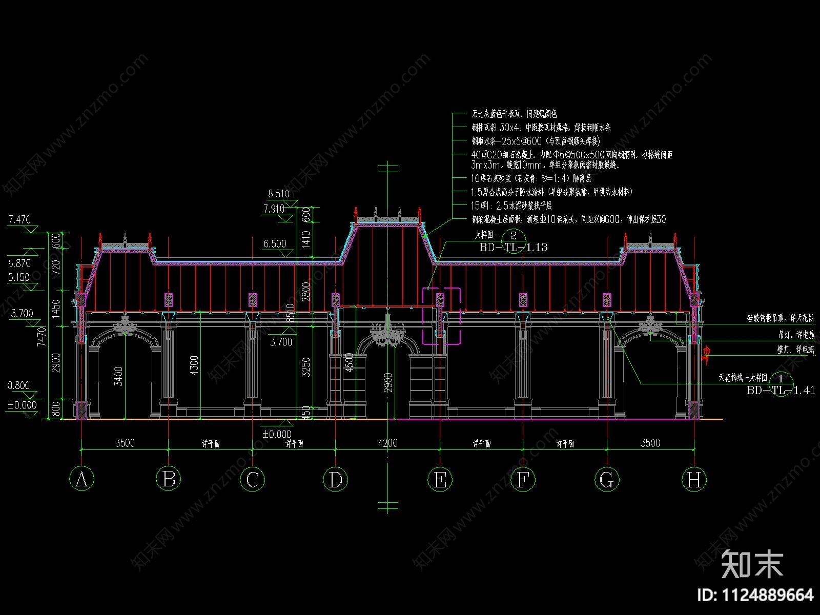 欧式景墙廊亭cad施工图下载【ID:1124889664】