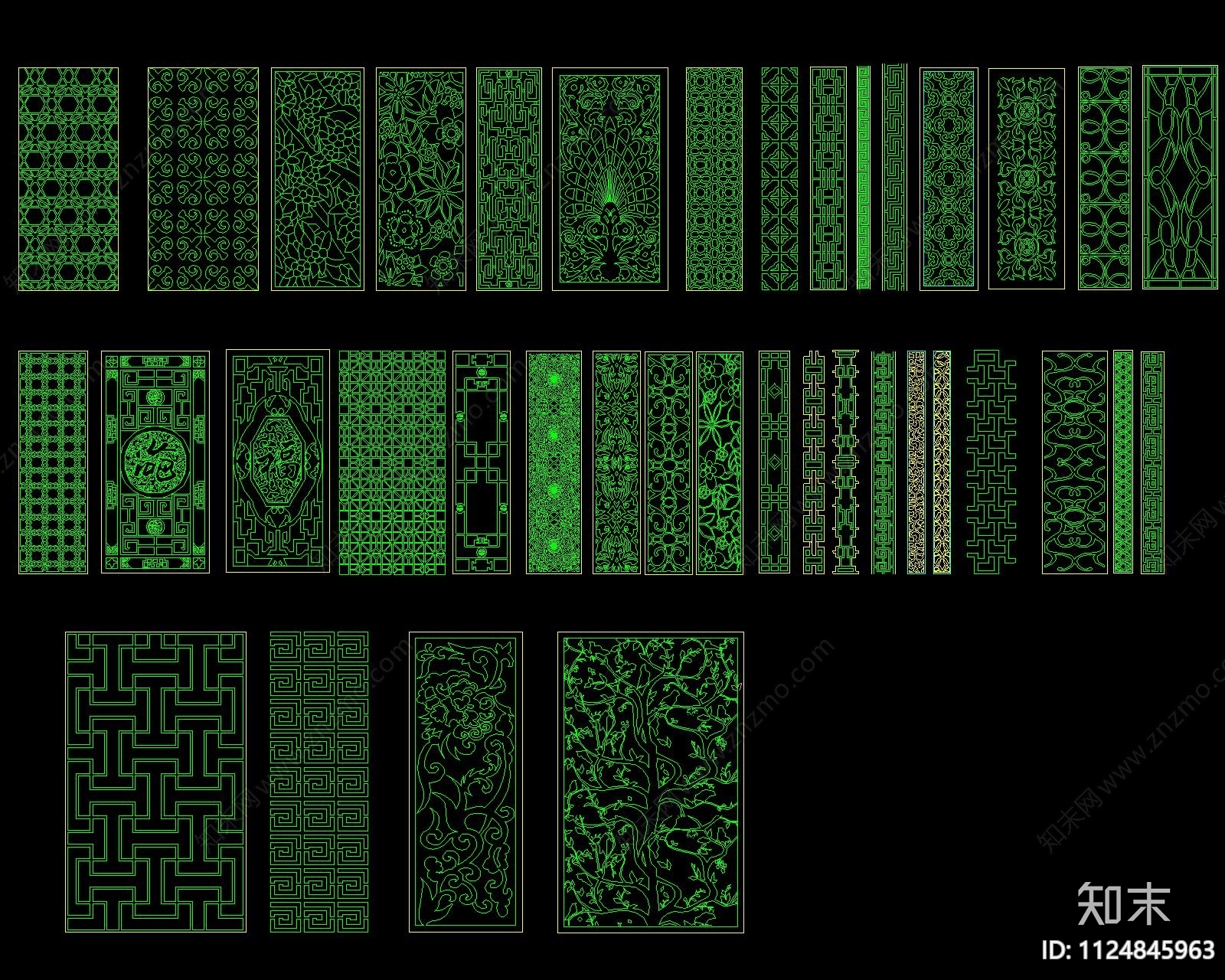 中式元素图案cad施工图下载【ID:1124845963】