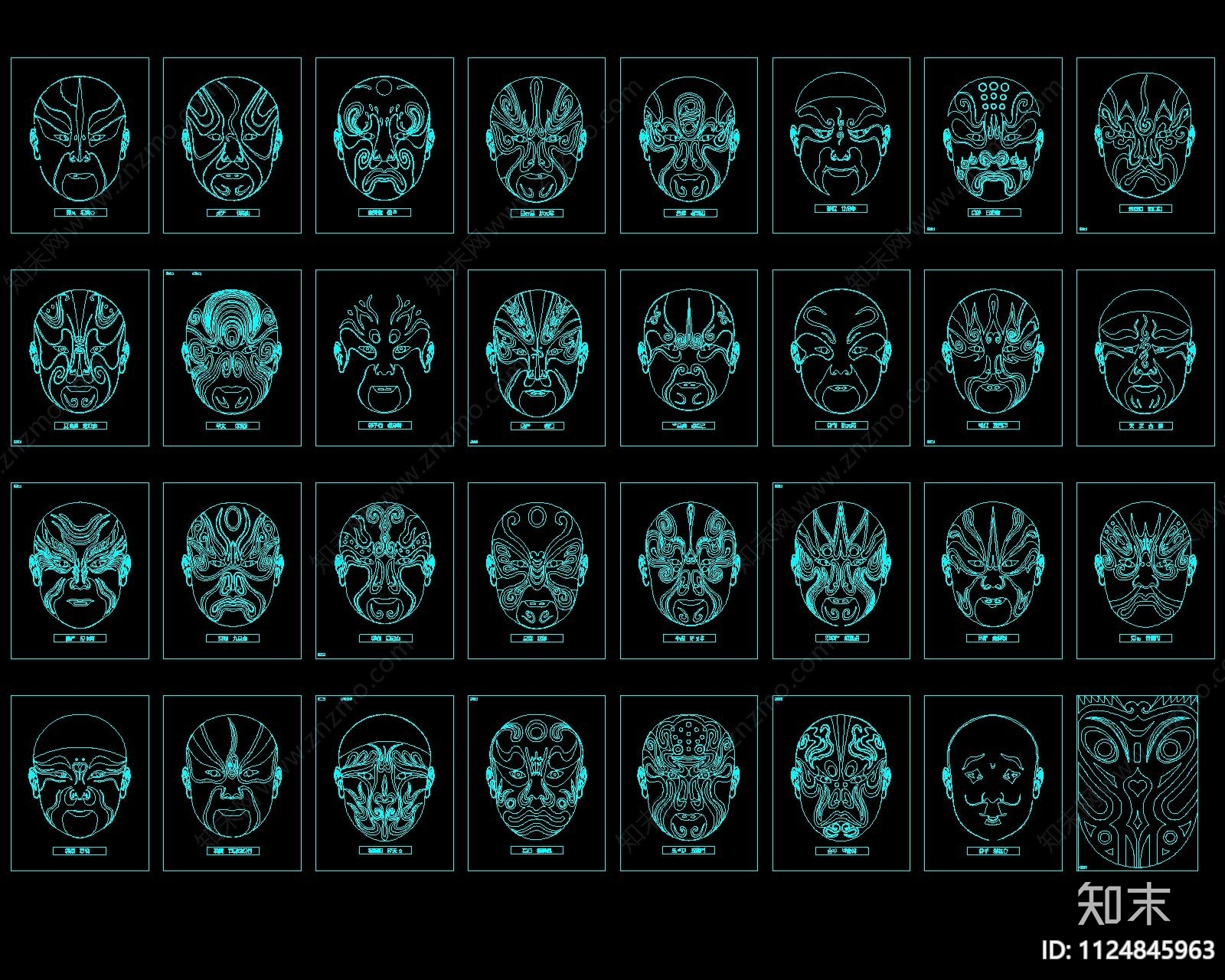 中式元素图案cad施工图下载【ID:1124845963】