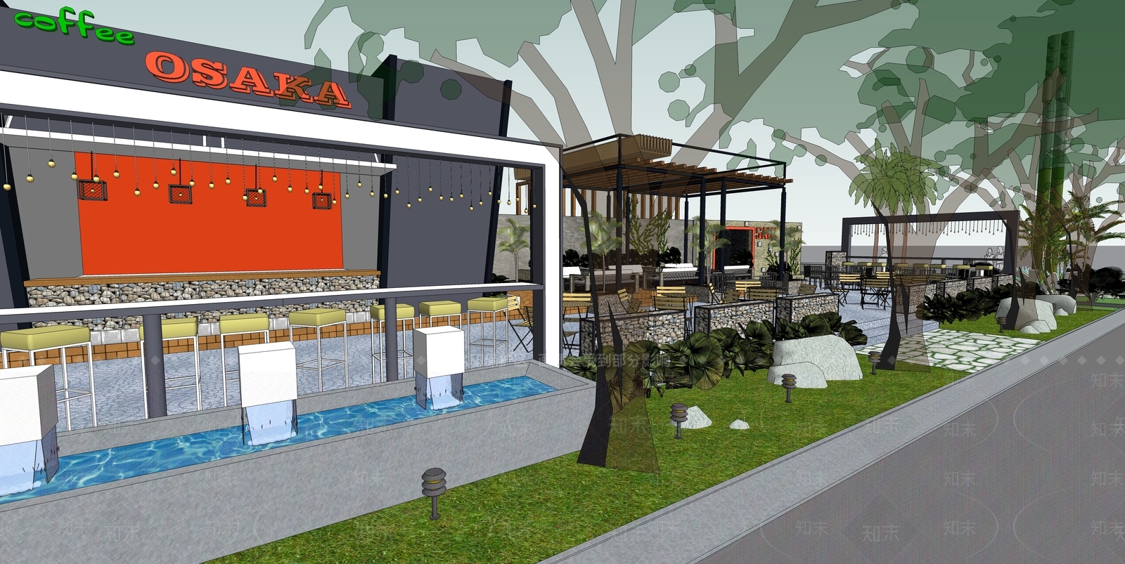 现代露天咖啡馆SU模型下载【ID:1124846269】