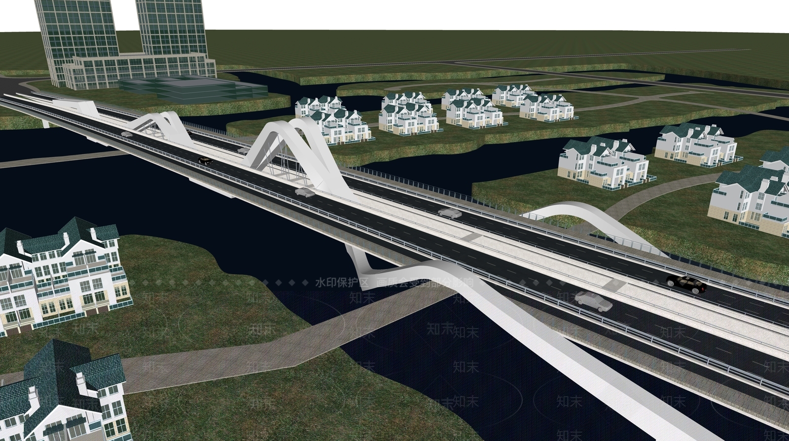 现代市政大桥SU模型下载【ID:1124848527】