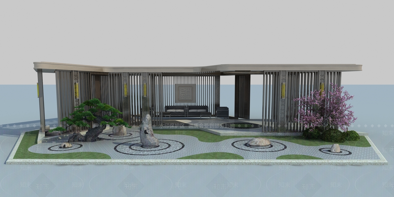 新中式廊架3D模型下载【ID:1124848692】