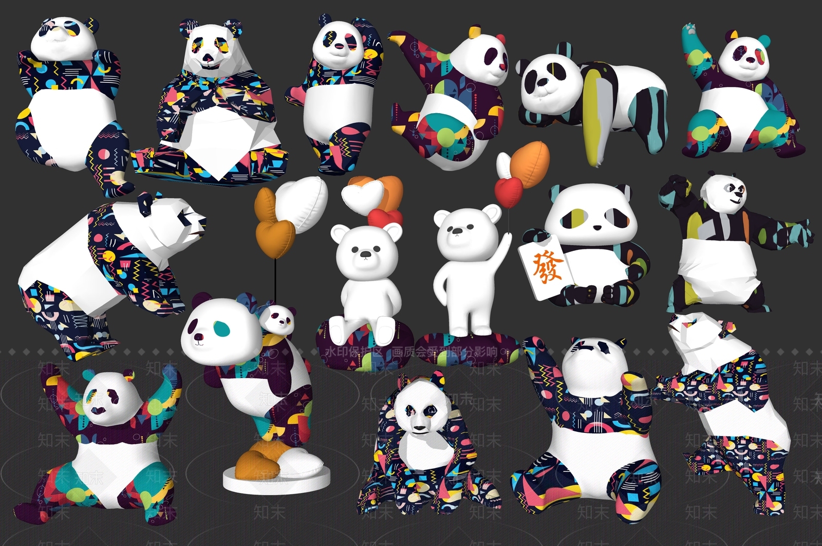 现代熊猫雕塑景观小品SU模型下载【ID:1124849734】