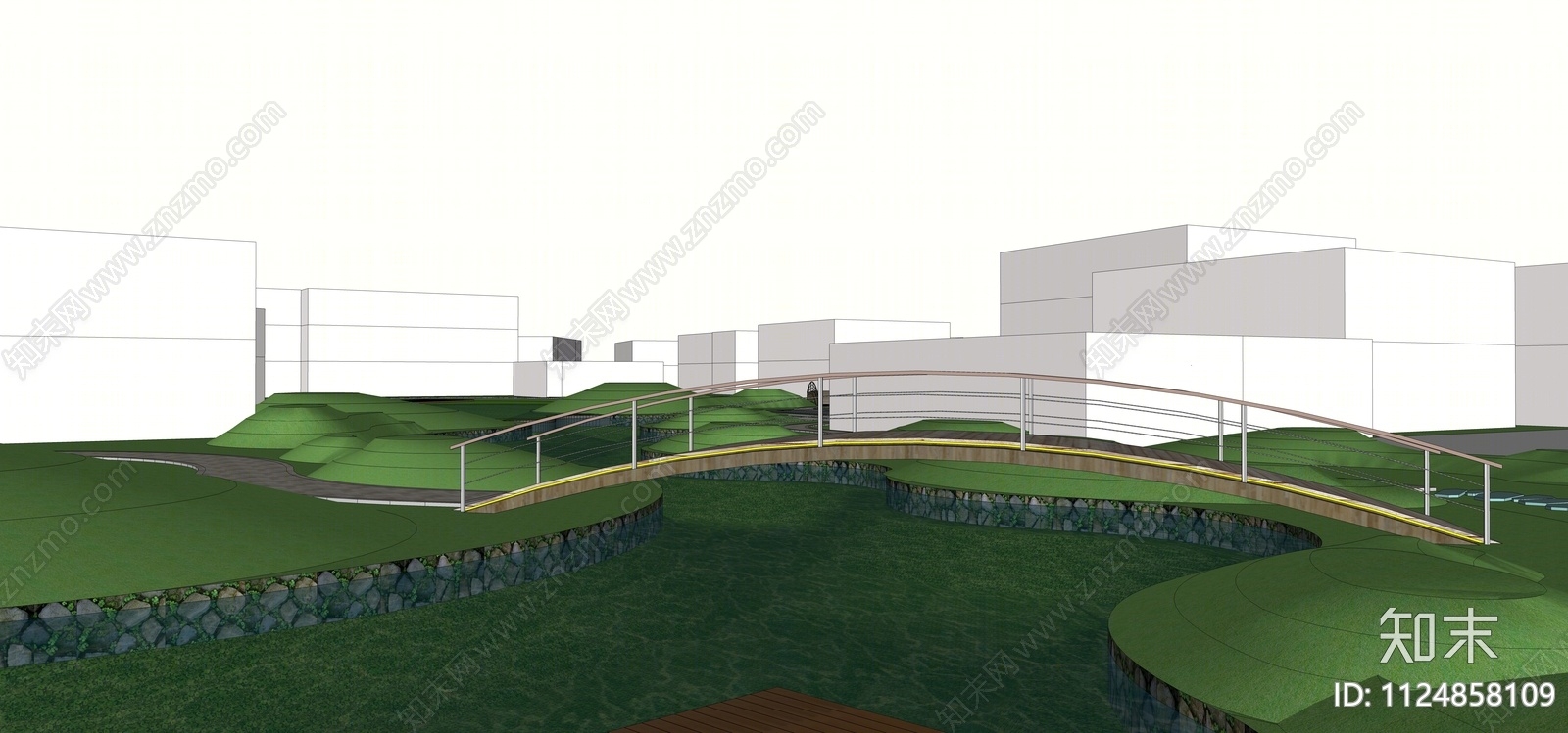 现代景观桥SU模型下载【ID:1124858109】