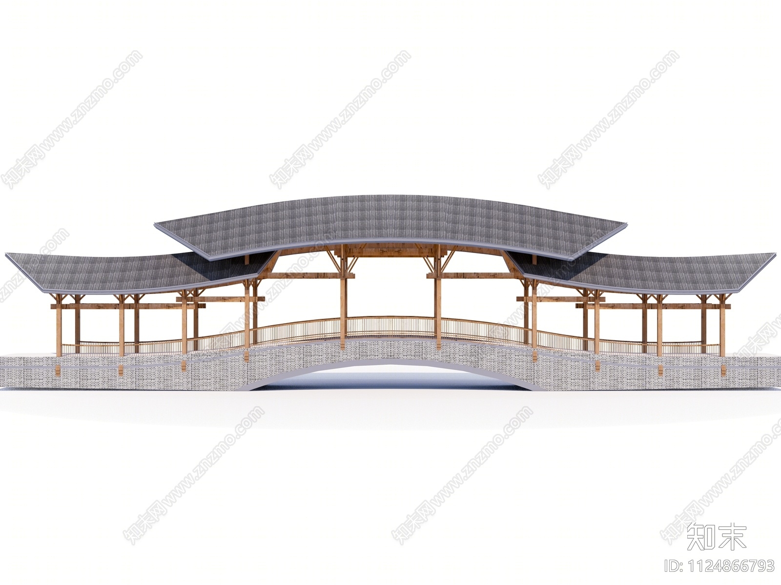 新中式景观廊桥SU模型下载【ID:1124866793】