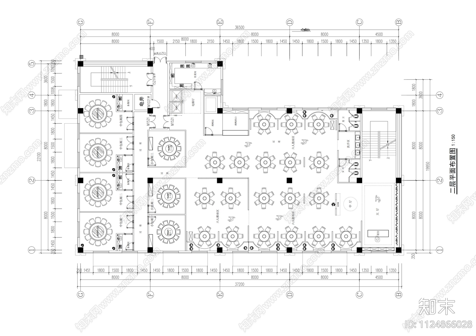 1500m²三层餐厅后厨平面方案施工图下载【ID:1124866028】
