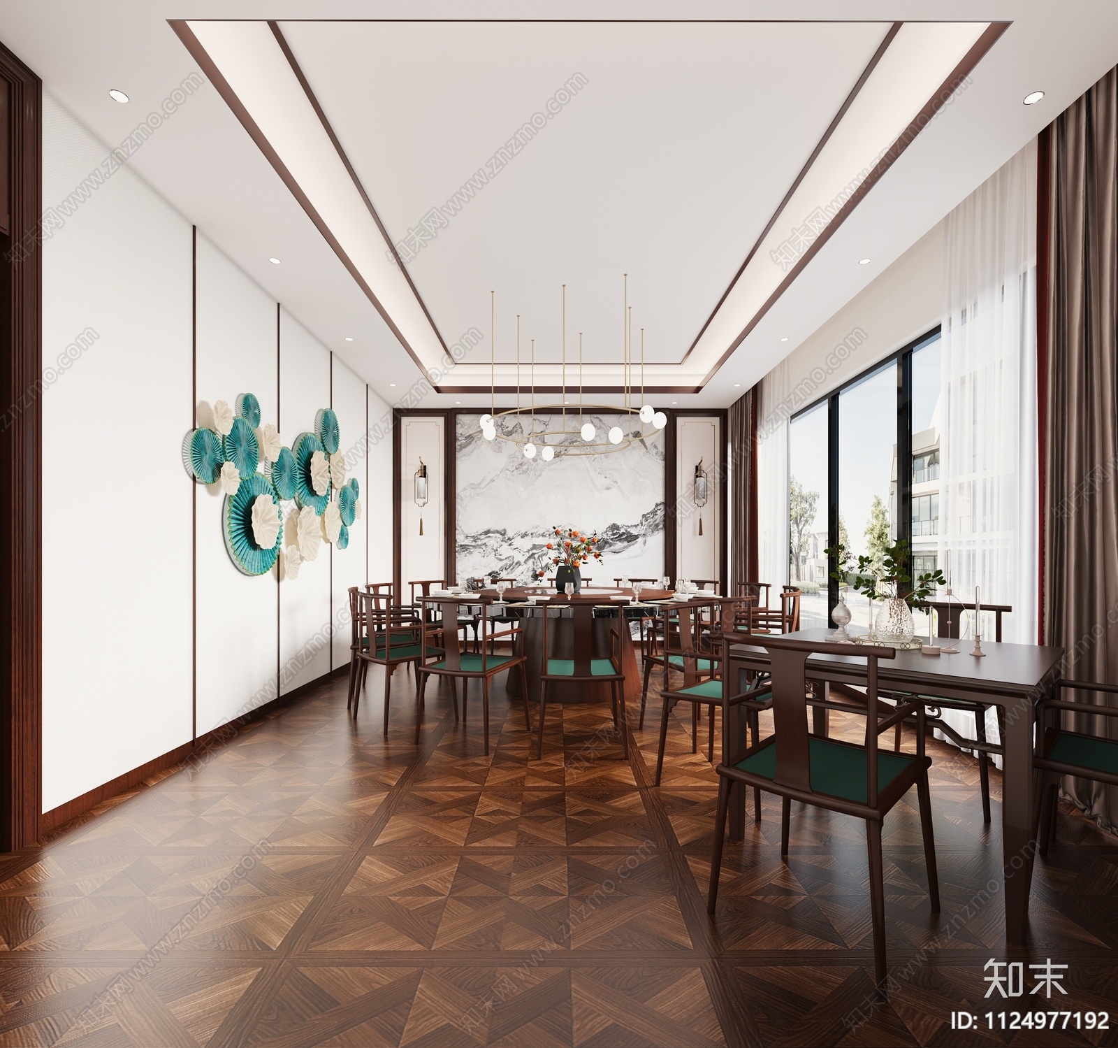 新中式餐厅包间3D模型下载【ID:1124977192】