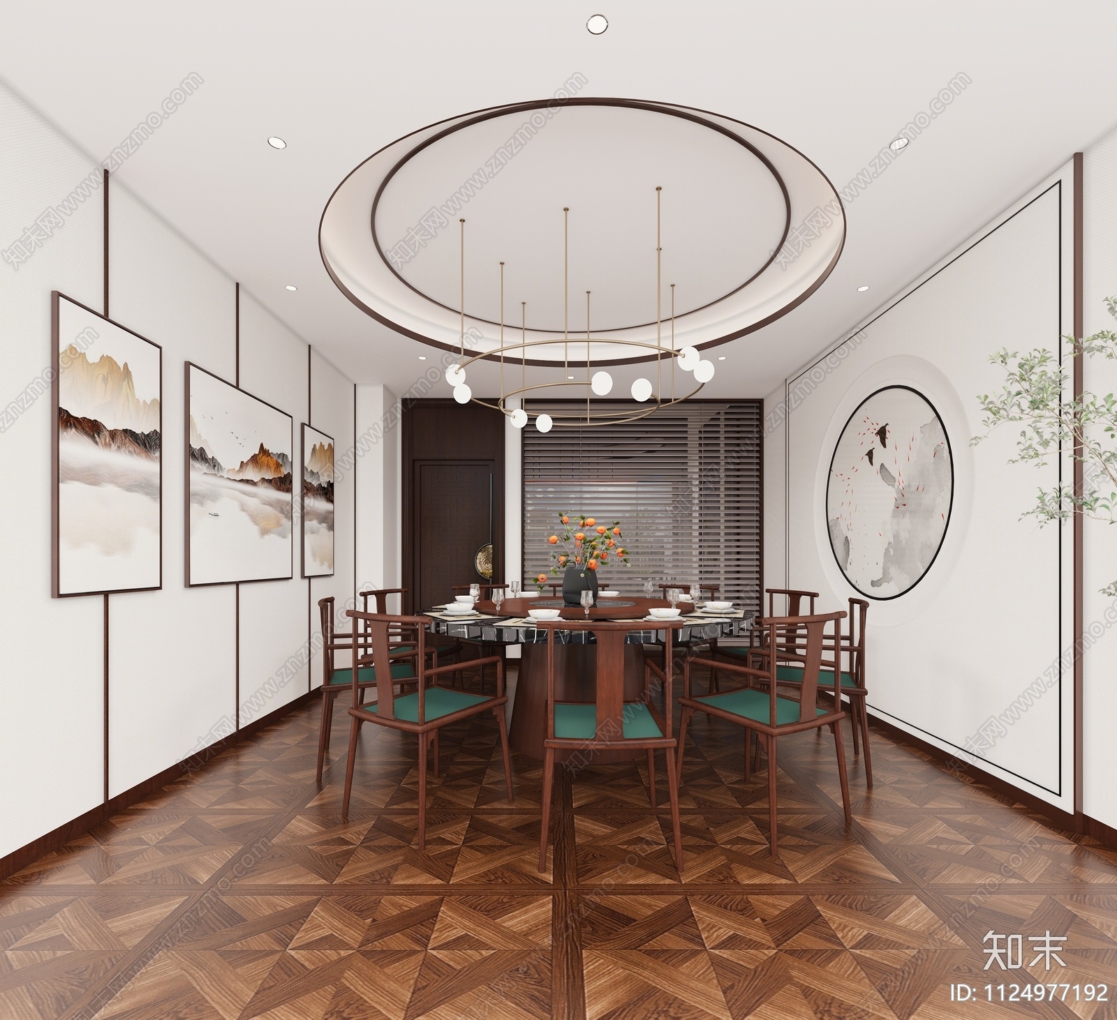 新中式餐厅包间3D模型下载【ID:1124977192】