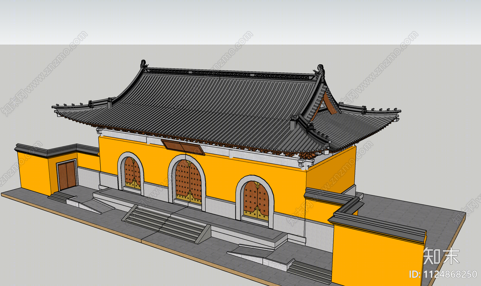 中式寺庙建筑SU模型下载【ID:1124868250】