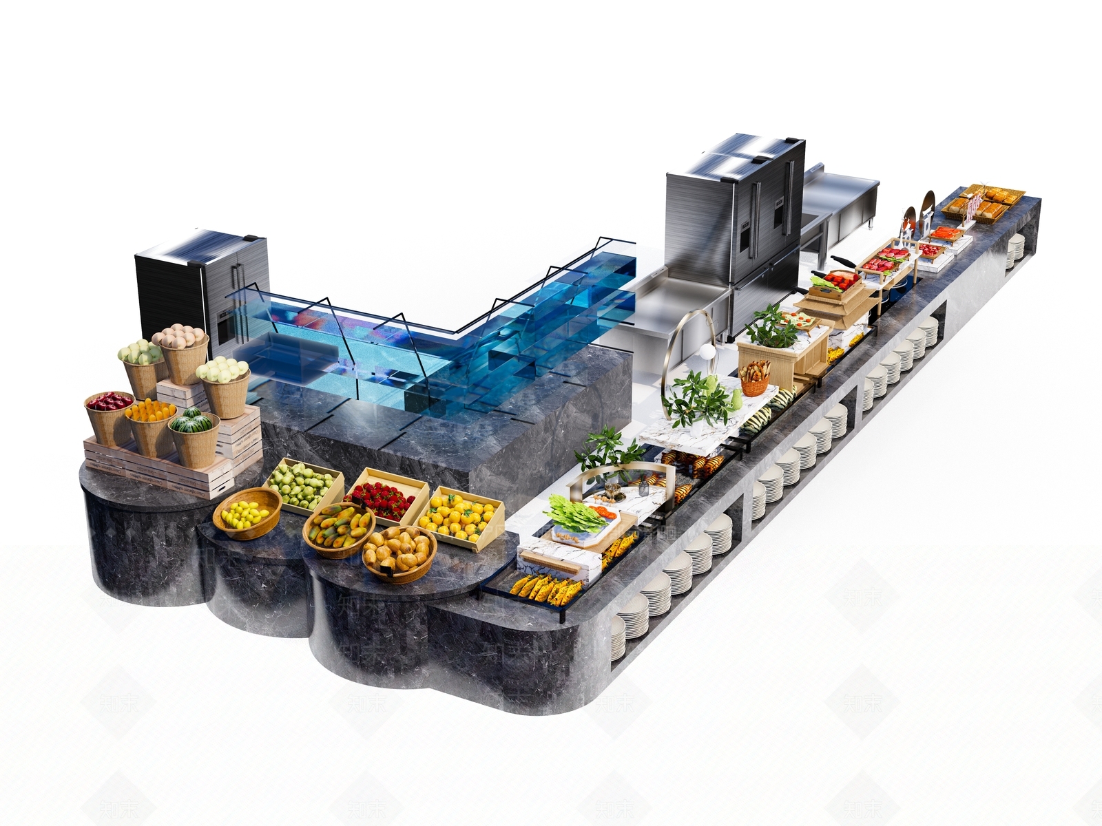 现代自助餐桌SU模型下载【ID:1124868079】