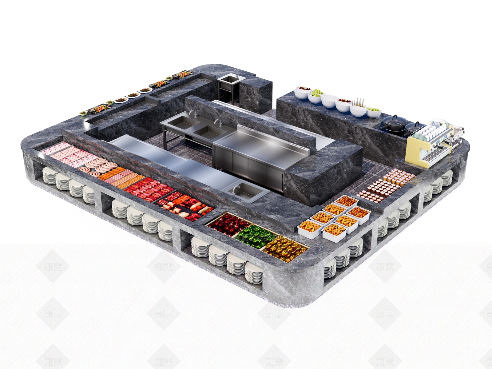 现代自助餐桌SU模型下载【ID:1124869603】