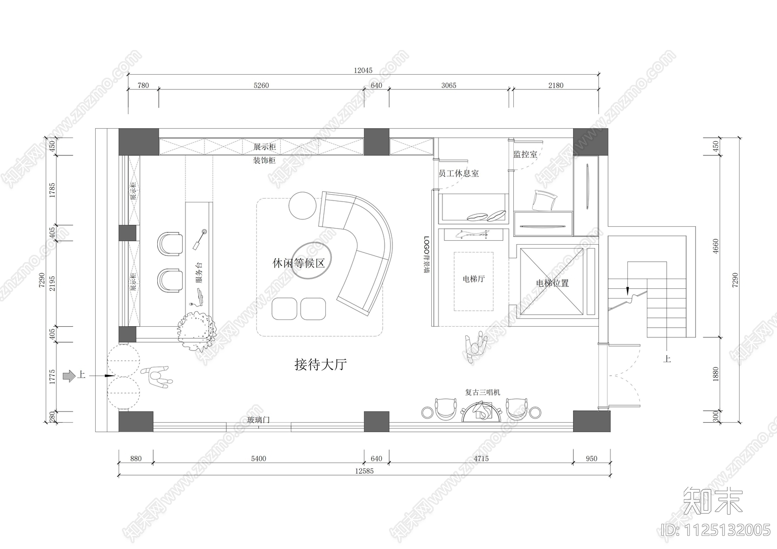 机场路口酒店大厅施工图下载【ID:1125132005】