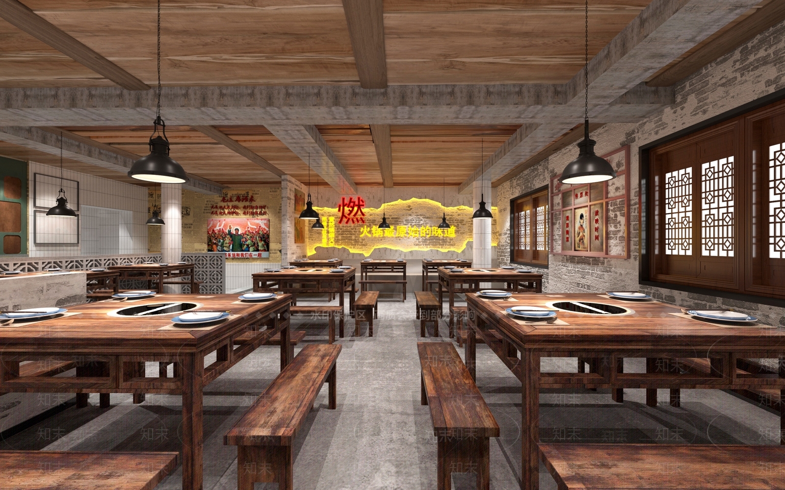 工业风复古火锅店3D模型下载【ID:1124871285】