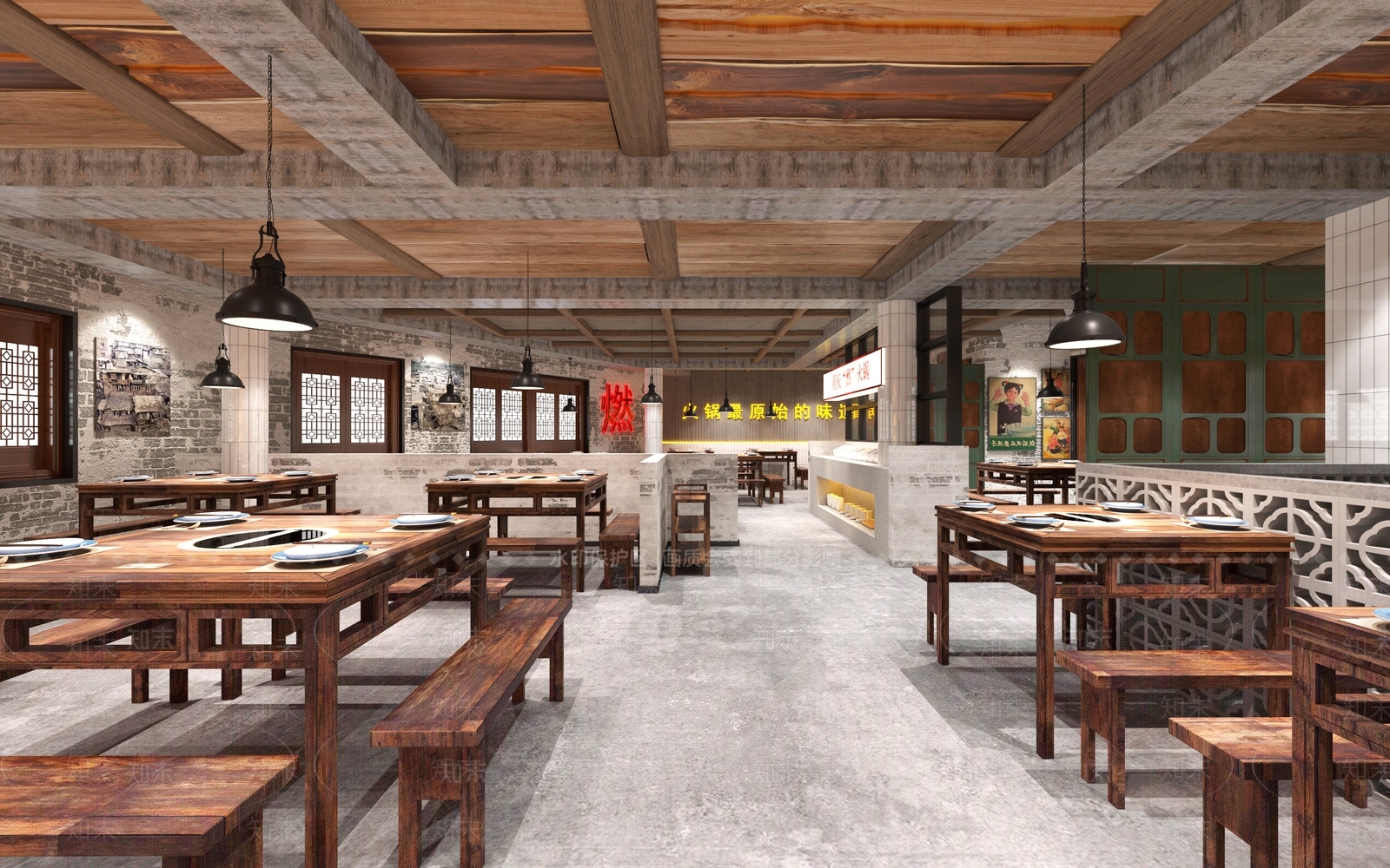 工业风复古火锅店3D模型下载【ID:1124871285】