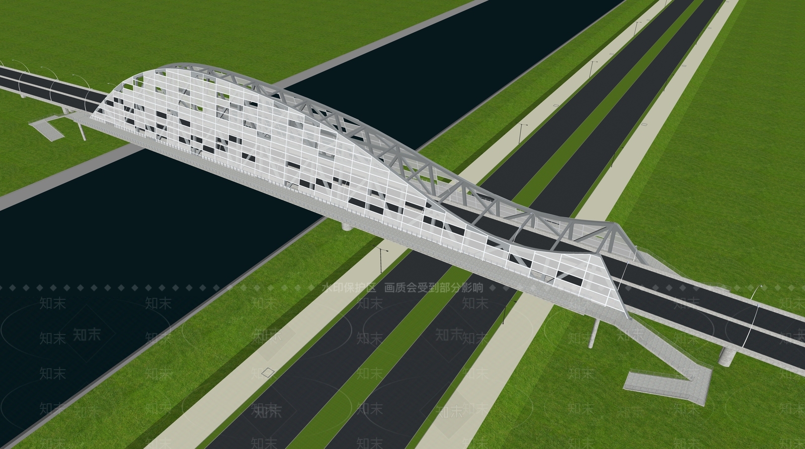 现代城市大桥SU模型下载【ID:1124872357】