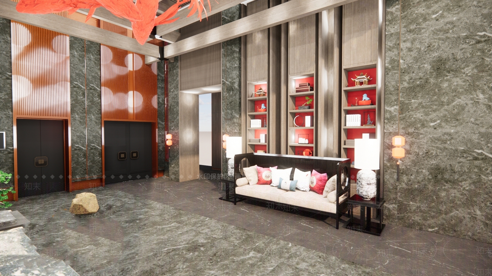 中式酒店大堂SU模型下载【ID:1124873100】