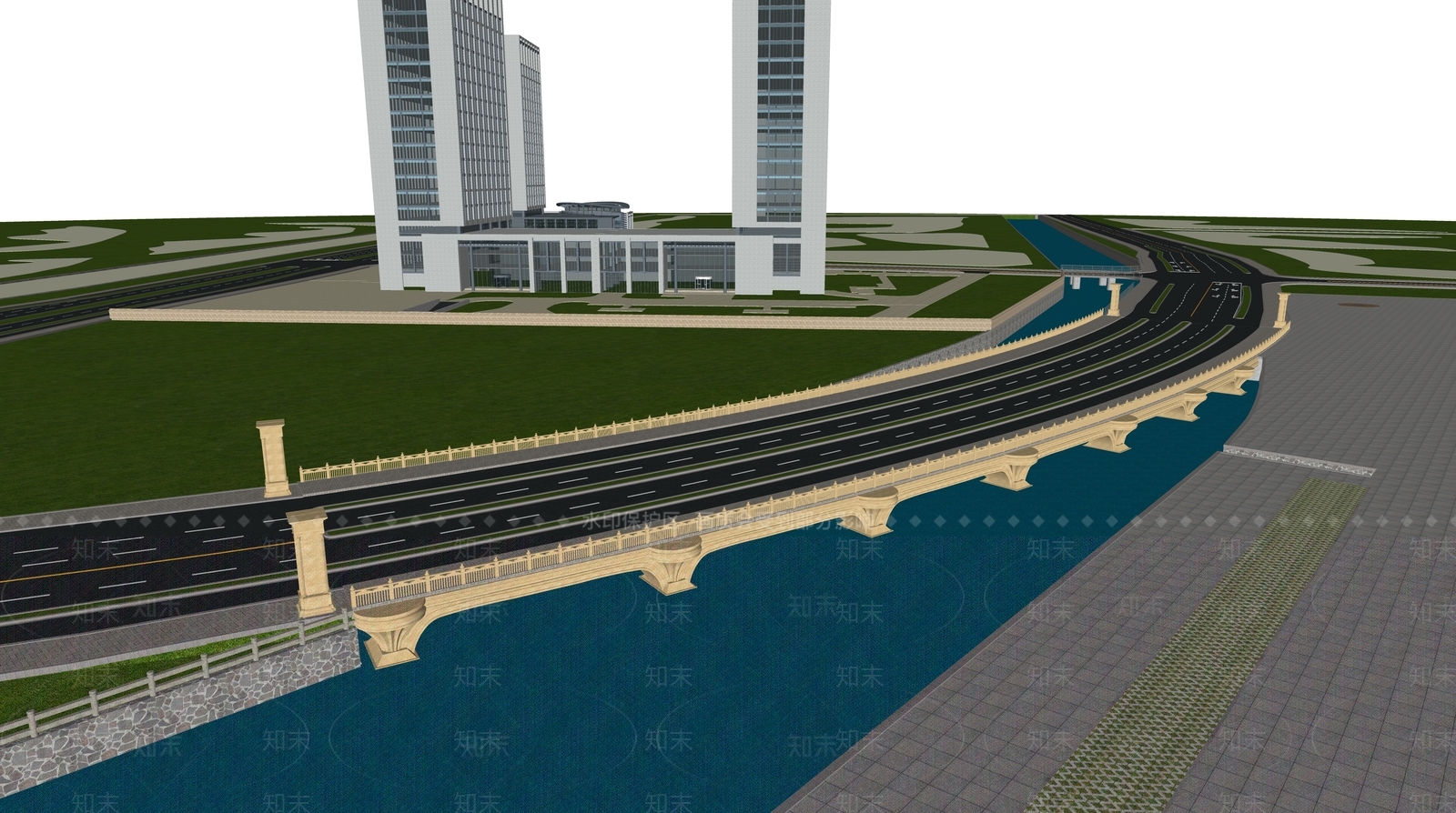 现代城市大桥SU模型下载【ID:1124874542】