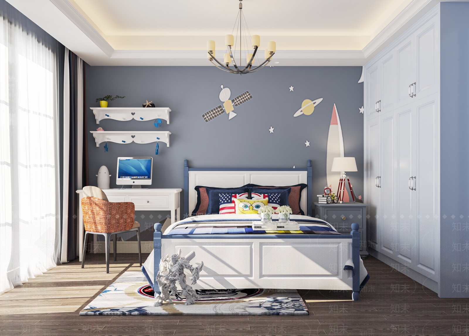 美式男孩儿童房SU模型下载【ID:1124879661】