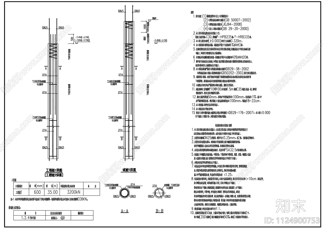 钻孔桩灌注桩后压浆桩身大样及设计说明施工图下载【ID:1124900753】