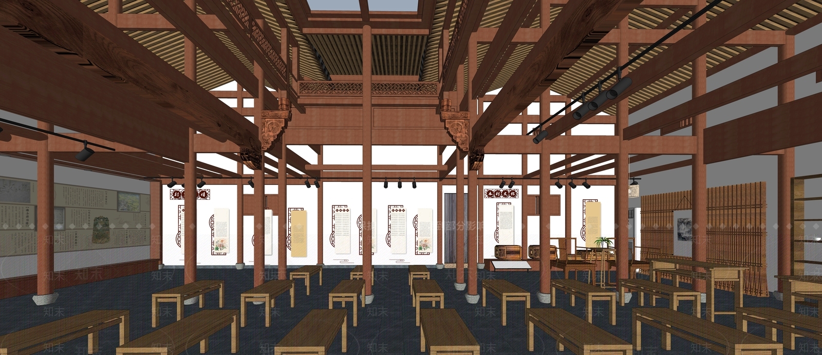 中式江南文化礼堂SU模型下载【ID:1124906488】