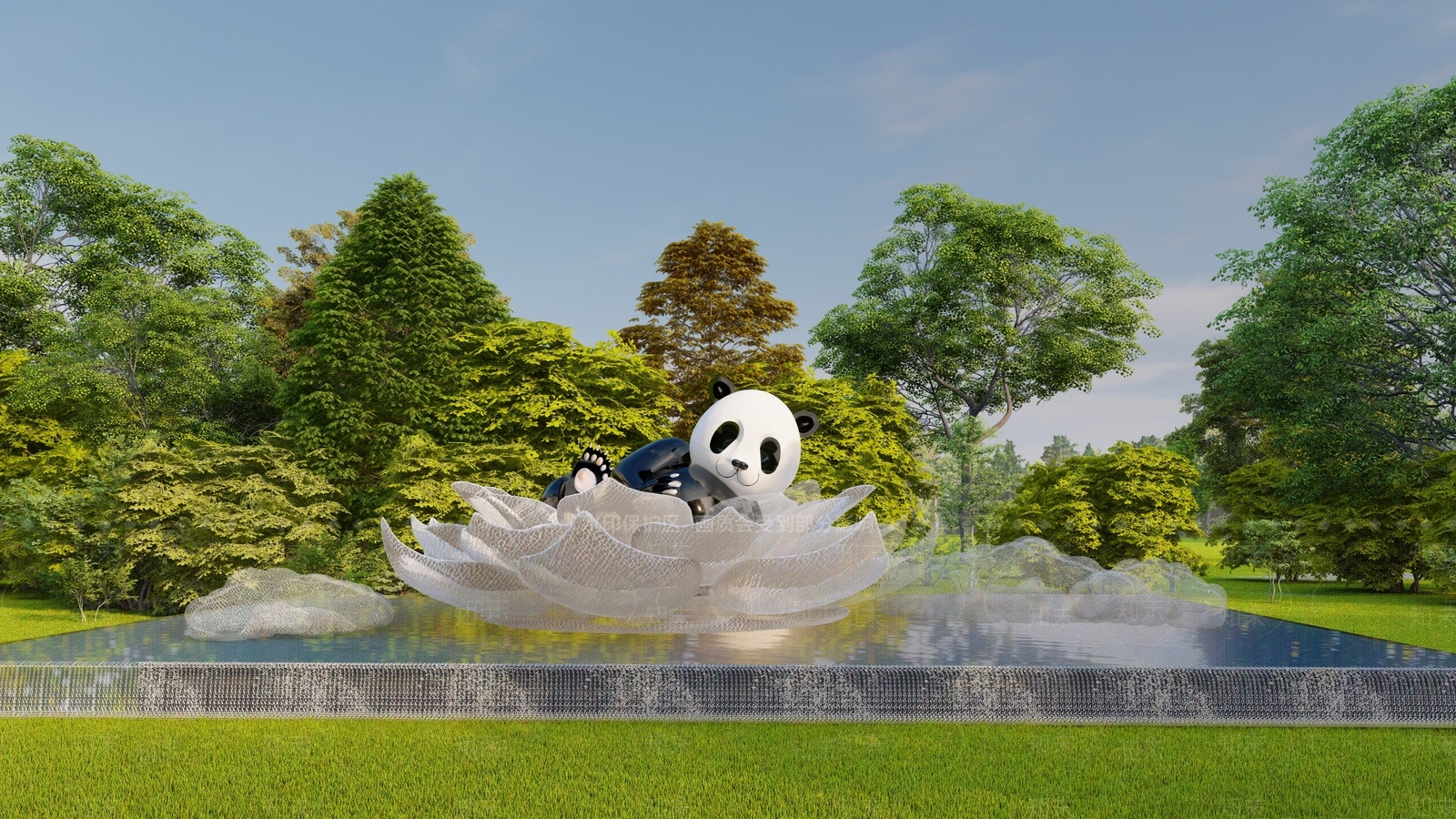 现代熊猫莲花雕塑小品SU模型下载【ID:1124907879】