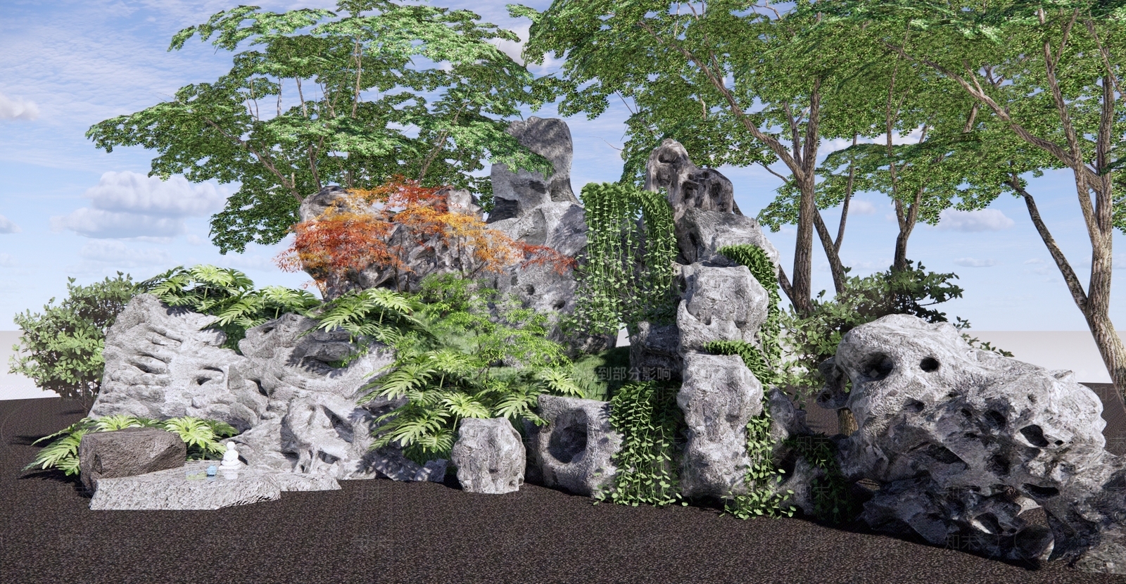 新中式假山石头SU模型下载【ID:1124916651】