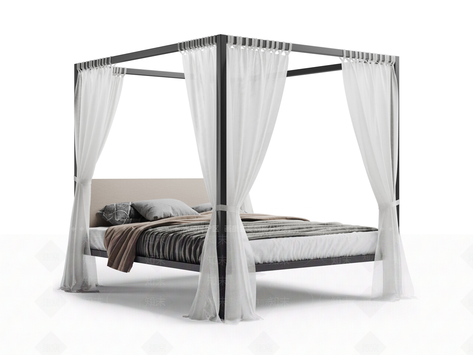 现代帷幔双人床SU模型下载【ID:1124919227】