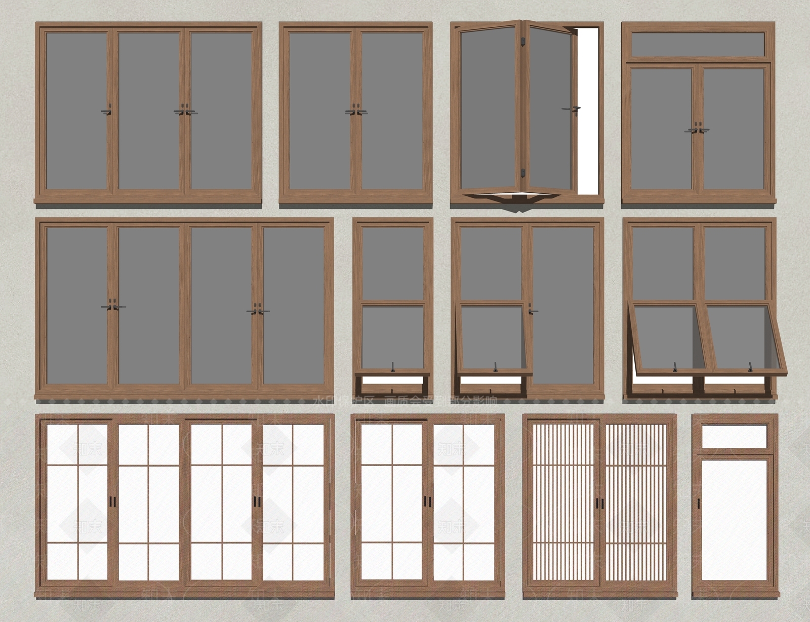 日式窗户组合SU模型下载【ID:1124921645】