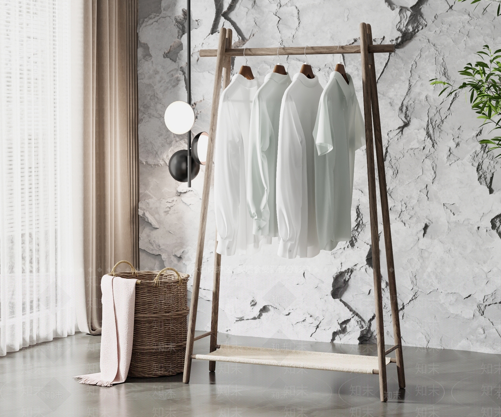 侘寂风实木衣架组合3D模型下载【ID:1124929303】