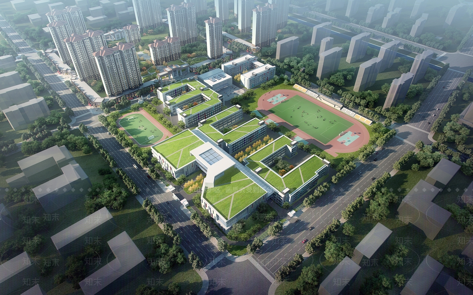 现代学校鸟瞰图3D模型下载【ID:1124933348】