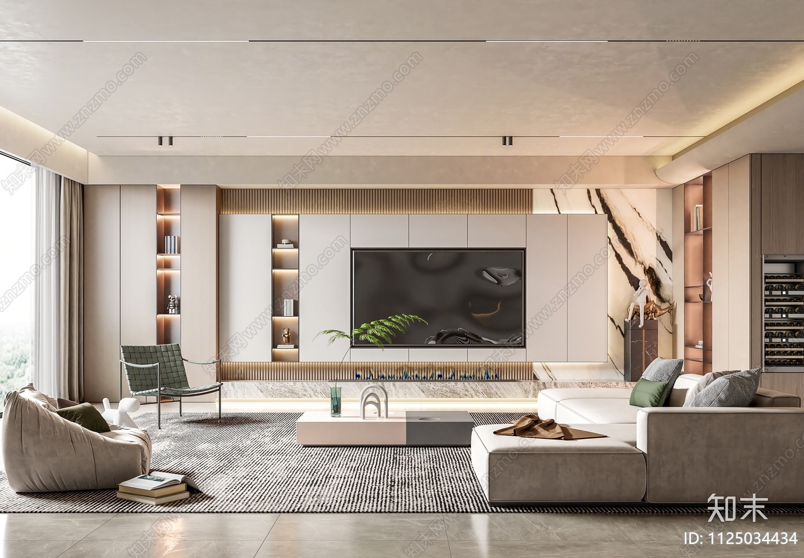 现代简约家居客厅3D模型下载【ID:1125034434】_知末3d模型网