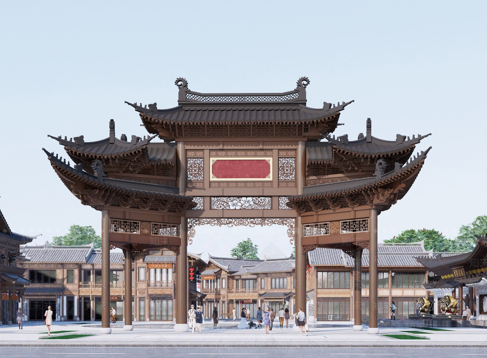 中式牌坊牌楼SU模型下载【ID:1124938359】