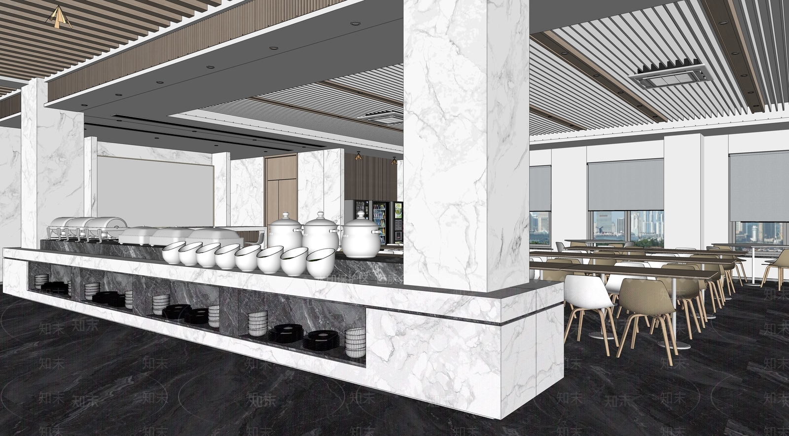 现代员工餐厅SU模型下载【ID:1124950845】