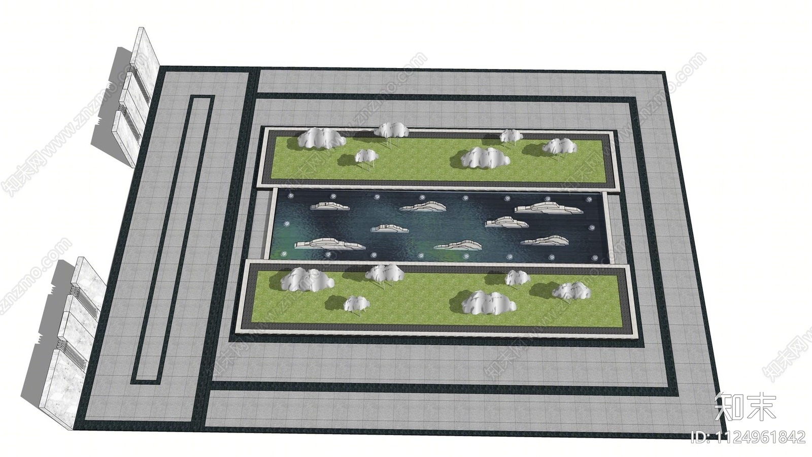 现代小区入口水景SU模型下载【ID:1124961842】