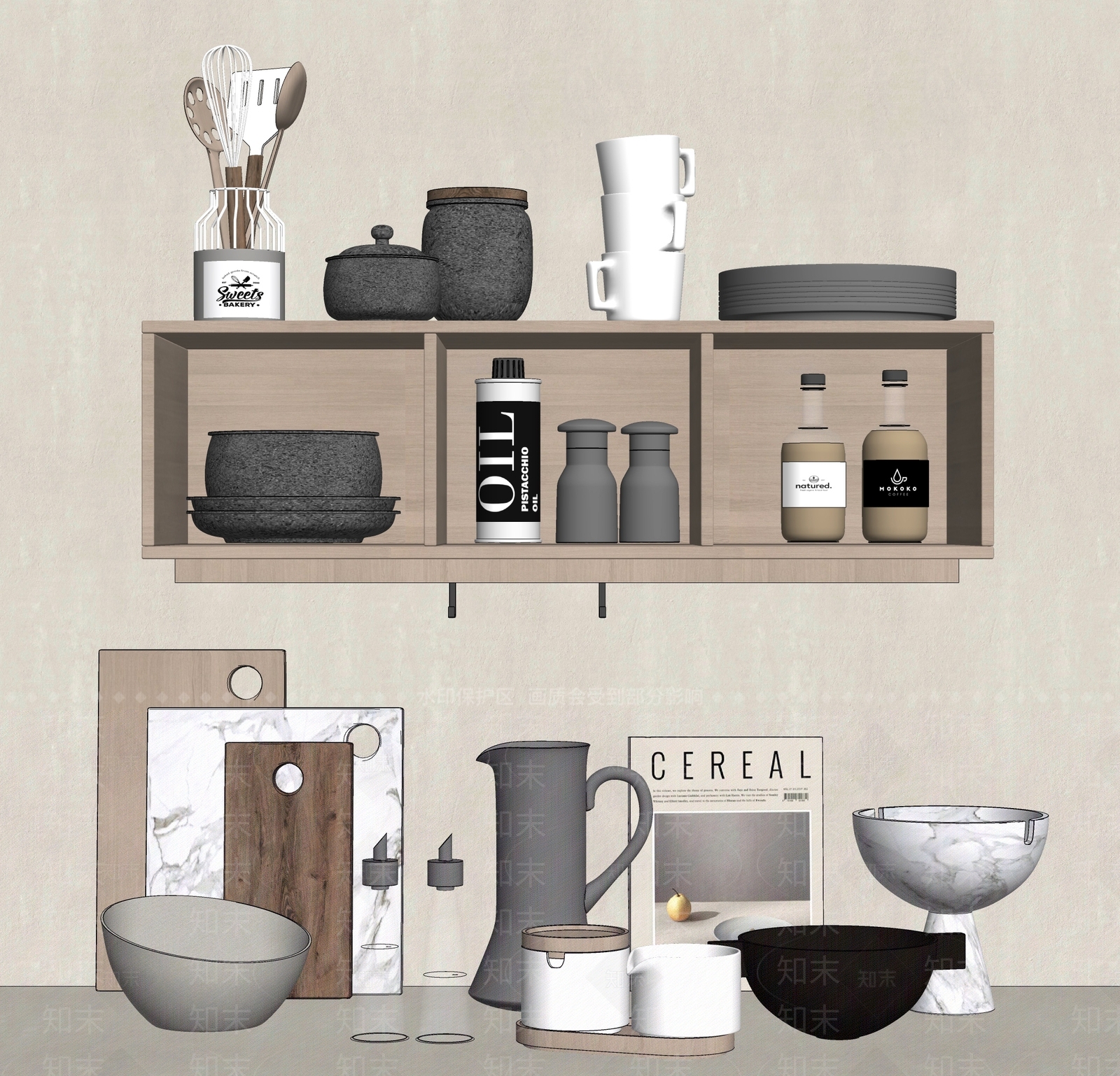 厨房用品组合SU模型下载【ID:1124962163】