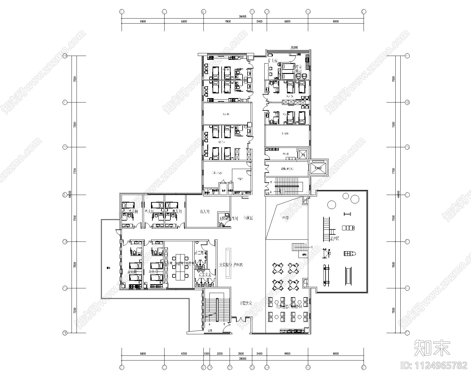 养老康复型医院平面布置cad施工图下载【ID:1124965782】